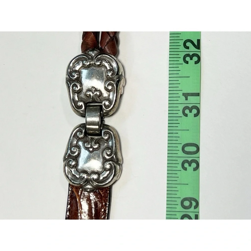 Brighton Retired Vintage Brown Leather Silvertone Bolo Tie Hip Belt Women size M